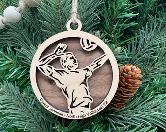 Personalized Men's Volleyball Ornament, Engraved Wooden Sports Ornament with Name and custom text, Sports Jersey