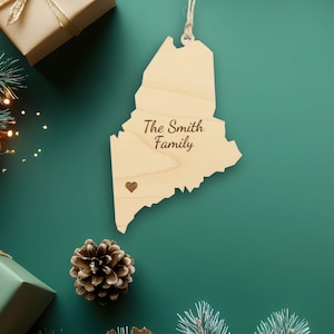 Maine Ornament with Heart Marker, Choose Any State, Customizable Christmas Ornament, State Souvenir, Housewarming Gift