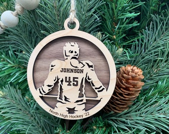 Personalized Women's Hockey Ornament, Engraved Wooden Sports Ornament with Name and custom text, Sports Jersey