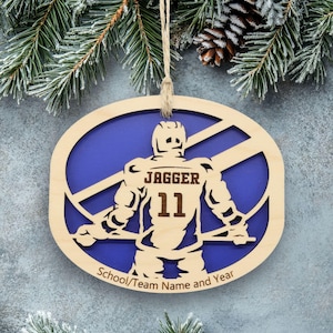 Personalized Hockey Ornament, Engraved Wooden Sports Ornament with Name and custom text, Sports Jersey