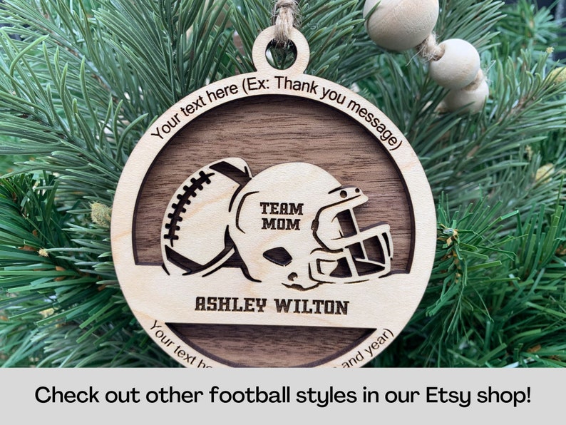 Personalized Football Ornament, Engraved Wooden Sports Ornament with Name and Number, Sports Jersey image 8