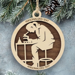Female Scientist Ornament – Microscope and Lab Design – Personalized Science Gift