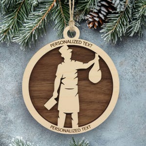 Butcher Ornament – Male Butcher with Cleaver and Meat – Personalized Meat Cutter Gift