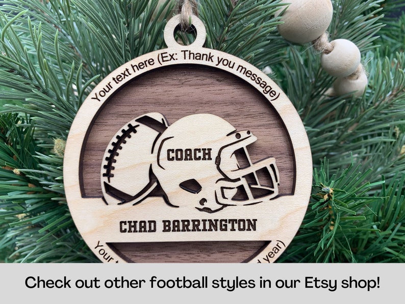 Personalized Football Ornament, Engraved Wooden Sports Ornament with Name and Number, Sports Jersey image 7