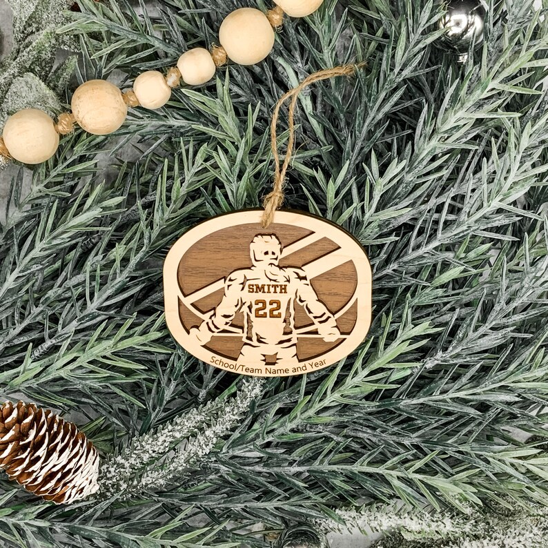 Personalized Hockey Ornament, Engraved Wooden Sports Ornament With Name