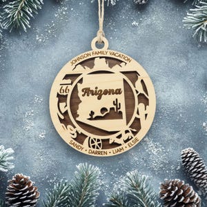Arizona Ornament with personalization, Choose Any State, Customizable Christmas Ornament, Personalized Wood Engraved Gifts