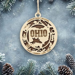 Ohio Ornament with personalization, Choose Any State, Customizable Christmas Ornament, Personalized Wood Engraved Gifts