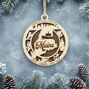 Maine Ornament with personalization, Choose Any State, Customizable Christmas Ornament, Personalized Wood Engraved Gifts