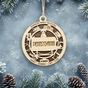 Pennsylvania Ornament with personalization, Choose Any State, Customizable Christmas Ornament, Personalized Wood Engraved Gifts