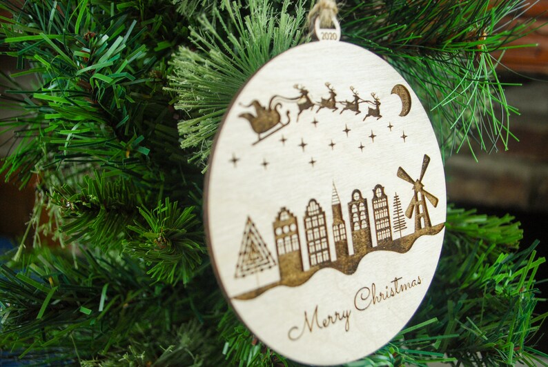 Personalized Dutch Village Ornament, Windmill and Dutch Fronts, Engraved Ornament image 4