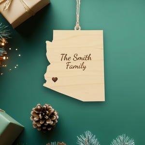 Arizona Ornament with Heart Marker, Choose Any State, Customizable Christmas Ornament, State Souvenir, Housewarming Gift