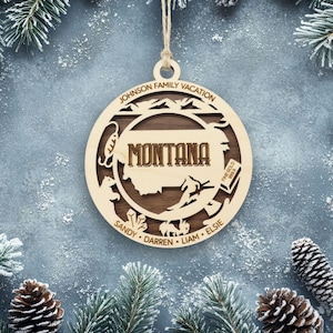 Montana Ornament with personalization, Choose Any State, Customizable Christmas Ornament, Personalized Wood Engraved Gifts