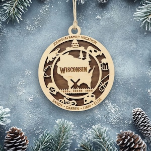 Wisconsin Ornament with personalization, Choose Any State, Customizable Christmas Ornament, Personalized Wood Engraved Gifts