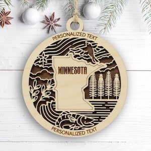 Minnesota State Ornament – Personalized Wooden Christmas Keepsake – Laser-Cut State Heritage Décor
