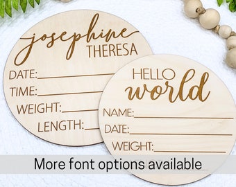 Personalized Baby Stats Plaque, Engraved Wood Hello World Sign, Baby Photo Props, Newborn & Birth Announcement, Hospital Welcome