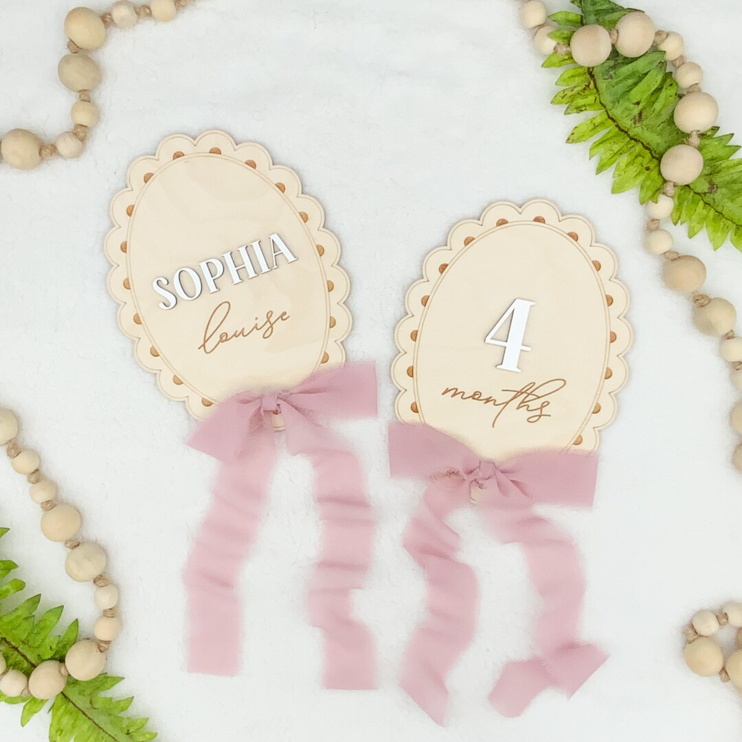 Ribbon Bow Interchangeable Milestone Cards | Engraved Wood Monthly ...