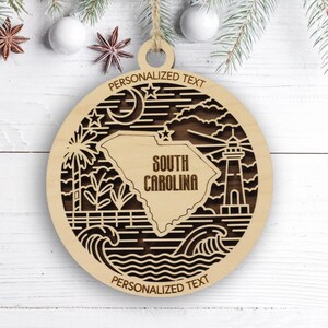 South Carolina Ornament – Personalized Wooden Christmas Keepsake – Laser-Cut State Heritage Décor