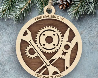 Mechanic Ornament – Wrench and Gear Design – Personalized Auto Repair Gift