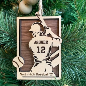 Personalized Baseball Ornament, Engraved Wooden Sports Ornament with Name and Number, Sports Jersey