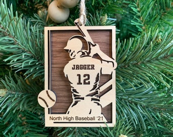 Personalized Baseball Ornament, Engraved Wooden Sports Ornament with Name and Number, Sports Jersey