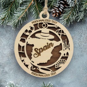 Custom Spain Ornament – Flamenco, Cathedral & Coffee Cup Design – Personalized Travel Keepsake