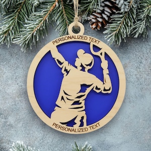 Personalized Men's Tennis Ornament, Engraved Wooden Sports Ornament with Name and custom text, Sports Jersey