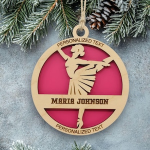Personalized Ballet Ornament, Engraved Wooden Sports Ornament with custom text, Ballet Dancer