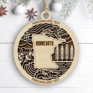 Minnesota State Ornament – Personalized Wooden Christmas Keepsake – Laser-Cut State Heritage Décor