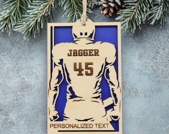 Football Ornament Personalized, Engraved Wooden Sports Ornament with Name and Number, Sports Jersey