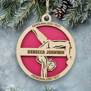 Personalized Women's Gymnastics Ornament, Engraved Wooden Sports Ornament with Name and custom text, Sports Jersey