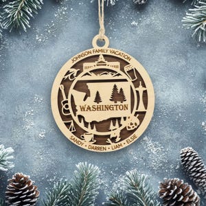 Washington Ornament with personalization, Choose Any State, Customizable Christmas Ornament, Personalized Wood Engraved Gifts