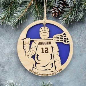 Personalized Lacrosse Ornament, Engraved Wooden Sports Ornament with Name and Number, Sports Jersey