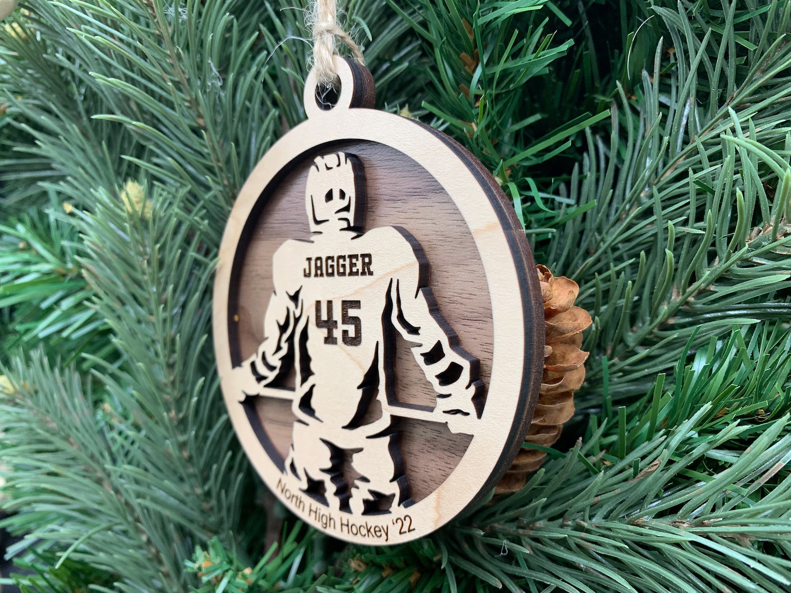 Personalized Hockey Ornament Engraved Wooden Sports Ornament Etsy