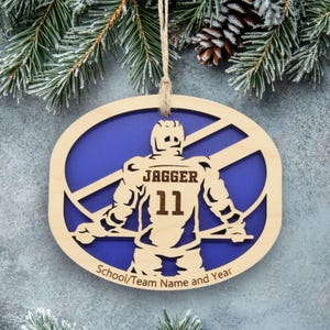 Personalized Hockey Ornament, Engraved Wooden Sports Ornament with Name and custom text, Sports Jersey