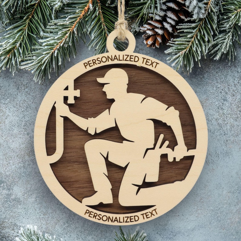 Male Plumber Ornament – Tools and Pipe Wrench Design – Personalized Tradesman Gift image 1