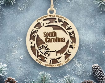 South Carolina Ornament with personalization, Choose Any State, Customizable Christmas Ornament, Personalized Wood Engraved Gifts