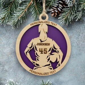 Personalized Women's Soccer Ornament, Engraved Wooden Sports Ornament with Name and custom text, Sports Jersey