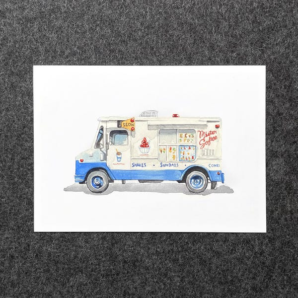 Mister Softee Ice Cream Truck Watercolor Print | NYC Street Food Art | Summer in New York Illustration
