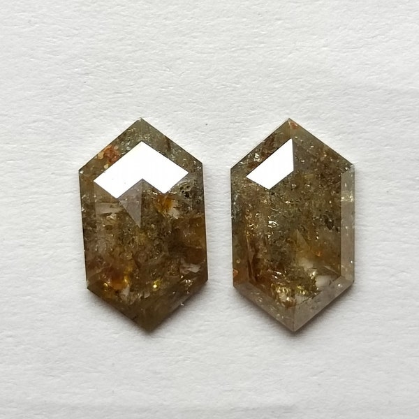 2.45Ct Hexagon Red Salt and Pepper Diamond Pair 10.3x6mm Natural Polished Loose Diamond for Ring, Pendant or Earring Pair030