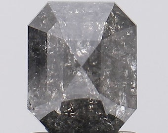 1.43Ct Emerald Cut Salt and Pepper Diamond: 6.5x5.5mm Loose Diamond