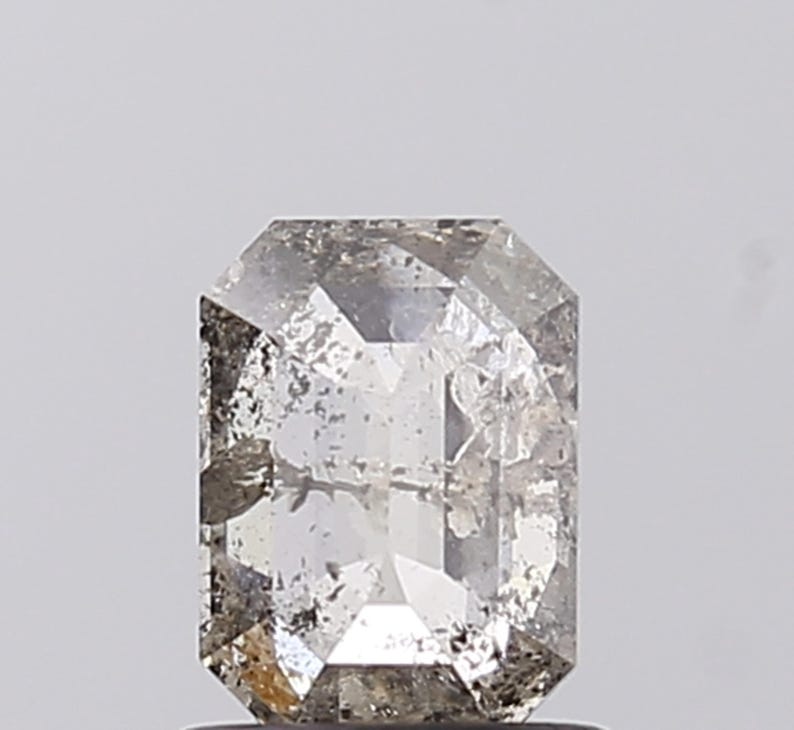 0.88Ct Emerald Cut Salt and Pepper Loose Diamond: 6.5x4.7mm image 1