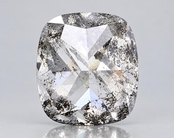 Diamante sal y pimienta de 1,49 quilates con forma de cojín: diamante natural suelto de 6,5 x 6,0 mm.