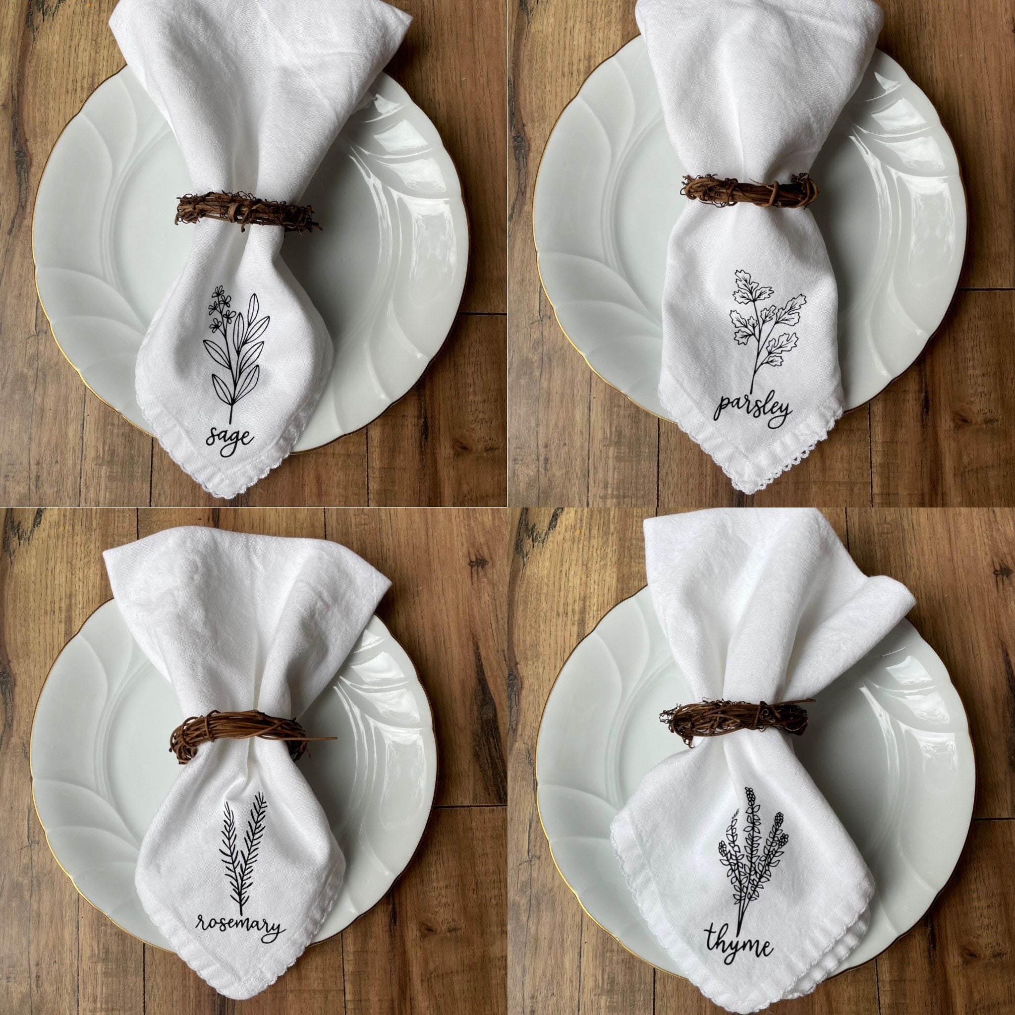 Set of four culinary herb cloth napkins herbal design Etsy