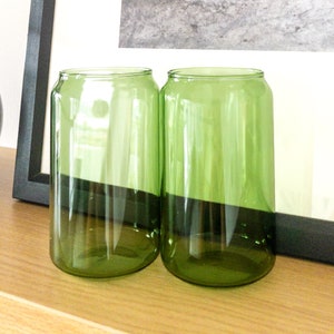 Green Can-Shaped Glass Set (2 pcs) - Beer, Coffee, Wine Handmade Colorful Tumblers for Housewarming Gift, Bachelorette gift, Birthday Gifts