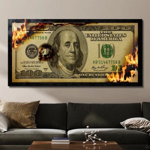 100 Dollars Bill Poster Motivational Money Wall Art For Office Decor Ben Franklin Canvas Millionaire Wall Art Investing Prints Entrepreneur