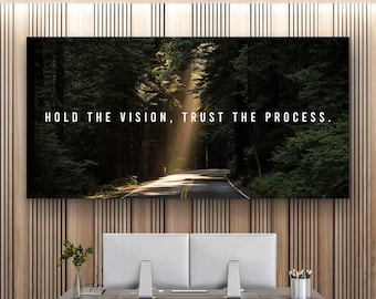 Hold The Vision Motivational Wall Art Landscape Canvas Print Modern Office Decor, Inspirational Art Quote Entrepreneur Success Framed Poster