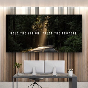 Hold The Vision Motivational Wall Art Landscape Canvas Print Modern Office Decor, Inspirational Art Quote Entrepreneur Success Framed Poster