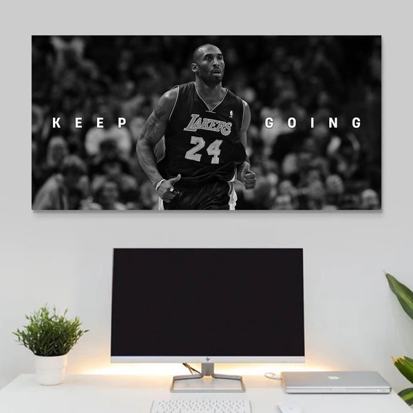 Kobe Bryant Poster Motivational Wall Art For Office Decor Keep Going Quote Print Black And White Basketball Canvas For Boys Dorm Room Decor