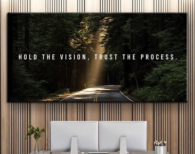 Hold The Vision Motivational Wall Art Landscape Canvas Print Modern Office Decor, Inspirational Art Quote Entrepreneur Success Framed Poster