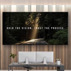 Hold The Vision Motivational Wall Art Landscape Canvas Print Modern Office Decor, Inspirational Art Quote Entrepreneur Success Framed Poster